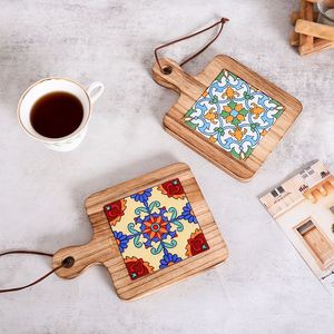 Al por mayor: Posavasos vintage de madera con aislamiento térmico, Soportes decorativos para ollas, Trivets de madera maciza para ollas de sopa - Product Image 2