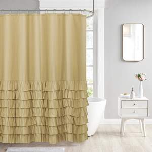 Cortina <span class=keywords><strong>de</strong></span> ducha <span class=keywords><strong>de</strong></span> estilo con volantes <span class=keywords><strong>de</strong></span> lujo, cortina <span class=keywords><strong>de</strong></span> <span class=keywords><strong>baño</strong></span> <span class=keywords><strong>de</strong></span> tela impermeable <span class=keywords><strong>de</strong></span> poliéster suave <span class=keywords><strong>antimoho</strong></span> con dobladillo con volantes, decoración elegante para el hogar - Product Image 2