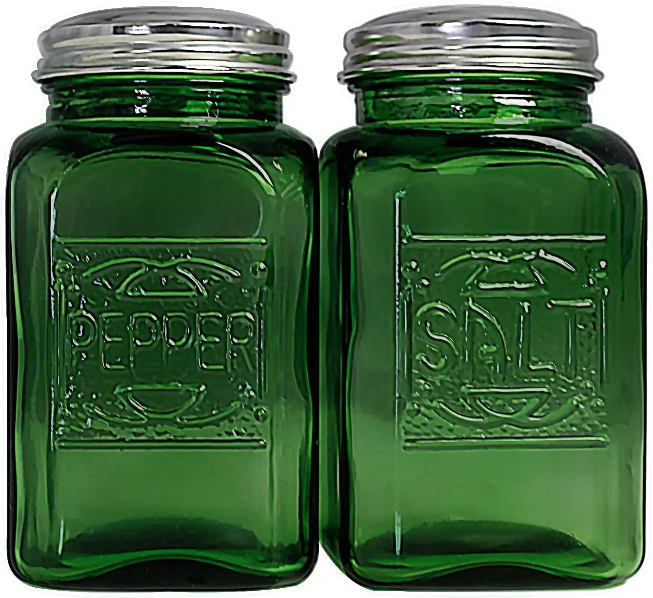 Depression Style Glass Salt and Pepper Shakers (グリーン)