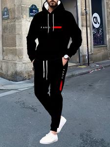 Ensemble de sweats à capuche en polaire 100 % polyester pour homme, thème <span class=keywords><strong>Paris</strong></span> noir et rouge, respirant, coupe décontractée, commande en gros, léger, faible MOQ, livraison rapide - Product Image 2