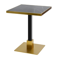 Table carrée de luxe en porcelaine noire avec bordure en acier inoxydable doré titane brossé, base en métal, table de café, restaurant, bistrot