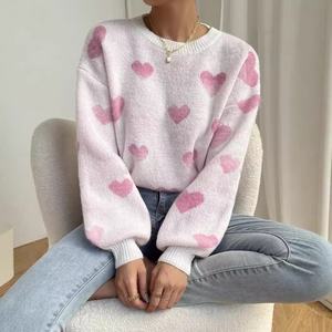 2025 vendita calda da donna coreana Casual in maglia traspirante a maniche lunghe snellente Pullover cuore a contrasto colore anteriore invernale - Product Image 2