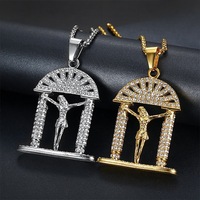 Hip Hop Iced Out Religiöse Bögen JESUS Zierliche wasserdichte Edelstahl Modeschmuck Anhänger Halsketten Herren Großhandel 2024