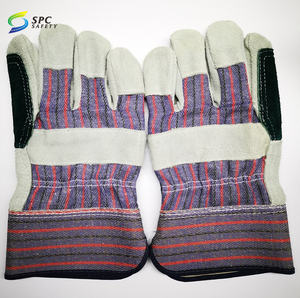 Taller de mantenimiento mecánico, guantes de trabajo de cuero dividido de piel de vaca reforzada con tela trasera a rayas con puño de seguridad de goma - Product Image 5