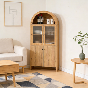 <span class=keywords><strong>Meuble</strong></span> de rangement vintage français 2026 avec armoire à vin, dessus arqué, portes cannelées et vitrine en verre pour <span class=keywords><strong>cuisine</strong></span> et salon - Product Image 3