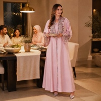 Ensemble Abaya Deux Pièces en Polyester ODM avec Broderie de Cordes Exquise et Strass, Tenue Modeste pour Femmes Musulmanes, Idéal pour l'Aïd, les Mariages et les Fêtes