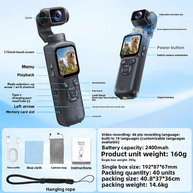 Innovative 4K 30FPS UHD PDAF Autofocus 1.72 Inch Touch Screen Travel Vlog Extreme Sports Portable Vlogging Camera