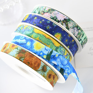 Van Gogh Oil Painting Series Satin Ribbon Gift Decoration Floral Bow Nordic Style Printed Ribbon - Product Image 2