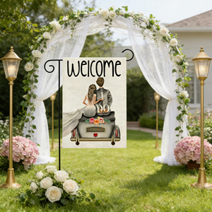 Bandiera da Giardino 'Benvenuti Sposi' con Sposa e Sposo, Bandiera per <span class=keywords><strong>Auto</strong></span> Nuziale, Decorazione per Festa di Matrimonio all'Aperto - Product Image 6