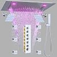 Système de douche chromé de luxe avec pommeau carré de 20 pouces, 2 fonctions LED pluie/défilement d'eau, double douchette thermostatique de 6 pouces