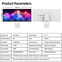 Kuycon P40K Support Mac Systems 5k Gamer Écran d'ordinateur Affichage 40 pouces Moniteur pour les utilisateurs Apple Mac