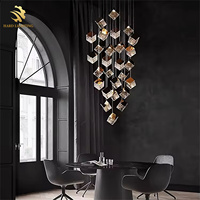 Cube Pendant LED Lampe d'escalier en verre de luxe Goutte d'eau Lustre suspendu rectangulaire pour hôtels et villas