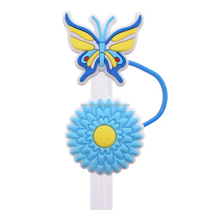 Mariposa flor paja decoraciones suave PVC goma paja Topper cubierta decoración botella personalizada <span class=keywords><strong>taza</strong></span> vaso paja encanto tapa - Product Image 6