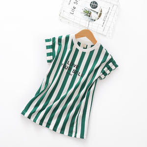 Vestido de Algodón para Niñas Pequeñas con Estampado Deportivo Chevron, Manga Corta, Tendencia de Verano, Ropa para Bebés, Camiseta - Product Image 3