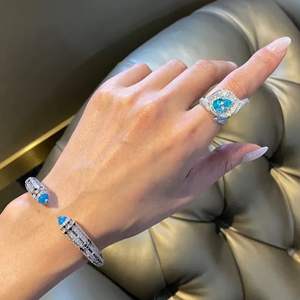 Bracciale in Argento Sterling 925 Stile Art Déco con Zirconia Blu Turchese e Smalto di Lusso - Product Image 6