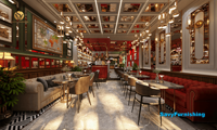Concept de design de café lounge moderne, comptoir d'exposition pour café, sièges de banquette personnalisés pour café, ensemble de mobilier moderne