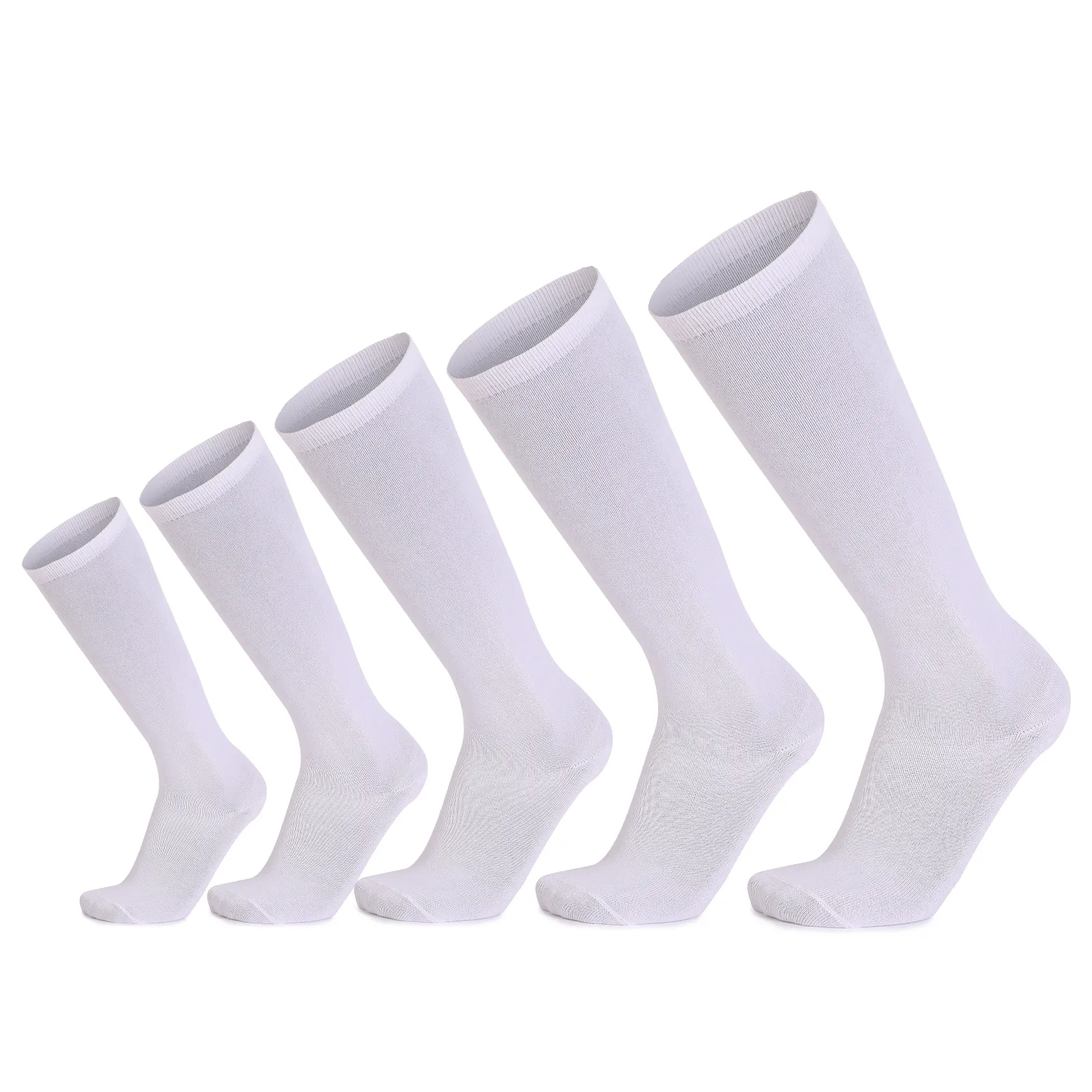 5 Größen schlichte weiße Knies trümpfe aus Polyester-Baumwolle aus weißen Röhren socken