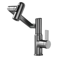 Robinet de lavabo mural moderne en laiton brossé gris anthracite à un seul trou avec bras rotatif multi-directionnel et affichage numérique en céramique