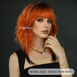 Halloween Drag Queen Cosplay Party Perruque Bouclée <span class=keywords><strong>Cheveux</strong></span> Courts <span class=keywords><strong>avec</strong></span> <span class=keywords><strong>Frange</strong></span> Vague Perruques Synthétiques pour Femmes Ombre Vert Billie Eilish - Product Image 4