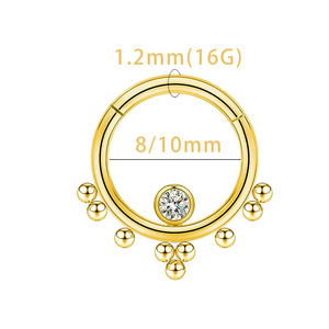 Anillo de Nariz de Acero Inoxidable con Cristal Engastado, Joyería de Piercing en Forma de Bola Redonda Plateada y Dorada DQ00121 - Product Image 2