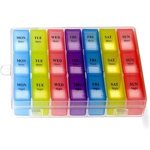 Organisateur de pilules hebdomadaire en gros, 7 jours, 21 compartiments, boîte à pilules en plastique de couleur assortie - Product Image 1