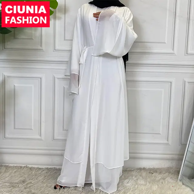 1875 # Nieuwe Collectie Arabische Turkse Jilbab Mode Dubai Abaya Vrouwen Plain Color Chiffon Lange Moslim Jurk