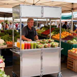 Carrito de Comida Móvil de Acero Inoxidable 201 con 4 Ruedas - Puesto de Comida Rápida <span class=keywords><strong>Plegable</strong></span> para Restaurante, Nuevo - Product Image 5
