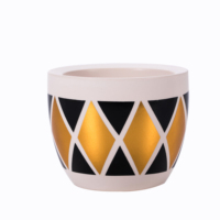 Pot Bunga Keramik Gaya Nordik Mini Modern untuk Tanaman Sukulen/Kaktus dengan Dudukan Logam/Piring Bambu/Kaki Kayu 7.8*7.8*6.5