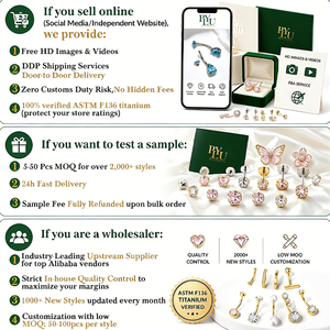 Anneau de nombril ASTM-F136 plaqué argent avec pendentif long fleur, papillon, lune, étoile et zircon – Bijou de piercing pour nombril - Product Image 3