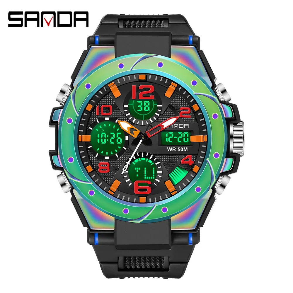 SANDA Top Brand Luxury Men's Watches Sports Wristwatch 5ATM Waterproof Quartz Watch Men S Shock Clock Man relogio masculino 6008