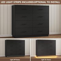 Commode moderne à 8 tiroirs avec éclairage LED et design moderne à lignes diamantées, couleur noire