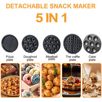 SK08093 Machine à gaufres 5 en 1 - Mini gaufrier belge, machine à sandwichs, à donuts, à pizzas et à gâteaux, plaques amovibles antiadhésives électriques