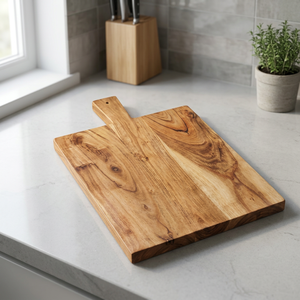 Grande planche à découper en bois naturel durable avec poignée ergonomique, rainure pour jus, conteneurs, couvercles, râpes et ensemble de blocs à découper - Product Image 1