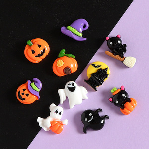 Nouveaux charms en résine sur le thème d'Halloween : Citrouille, Fantôme, Chapeau <span class=keywords><strong>de</strong></span> sorcière, Château, Chat noir, pour chaussures, boîtes à chapeaux, sacs, épingles à cheveux, élastiques à cheveux, stylos - Product Image 1
