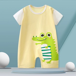 Pelele unisex de algodón fino con estampado de dibujos animados, manga corta, cierre de botones ocultos, estilo informal, traje para gatear - Product Image 5