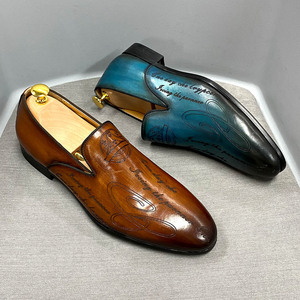Nouvelles Chaussures en Cuir Peintes à la Main <span class=keywords><strong>Style</strong></span> <span class=keywords><strong>Italien</strong></span> de Haute Qualité pour Hommes, Chaussures de Ville Formelles Mocassins à Enfiler pour Hommes - Product Image 6