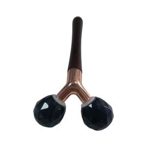 Masseur facial en obsidienne noire à double boule en forme de Y, pierre précieuse rafraîchissante, coupe facettée - Product Image 3