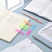 Blocs-notes autocollants fluorescents PET avec boîte, index transparents, marqueurs transparents, fournitures de bureau et scolaires