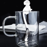 Cuillère à café créative et mignonne en forme de bouledogue, cuillère à glace en acier inoxydable 304, cuillère à suspendre pour tasse à café