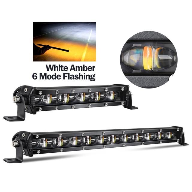 ATV UTV Super Bright 6D Single Row Super Slim 7 14 20 26 32 44 50 Inch 12V 24V Barra Led Car White Amber Strobe Led Light Bar