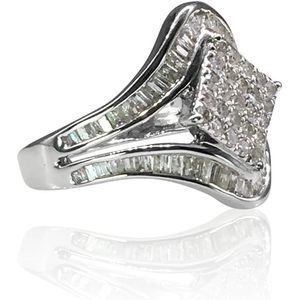 Anillo de Diamantes Jewelspaark, 1.80 Quilates Totales, Color J-K, Corte Brillante Redondo, Baguette, Plata de Ley 925, Anillo de Compromiso y Boda para Mujer - Product Image 3
