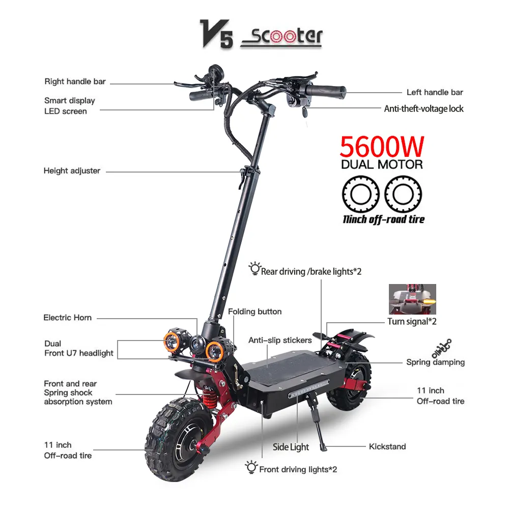Popüler özelleştirilmiş boyutu uzun garanti çift fırçasız Motor off road elektrikli Scooter