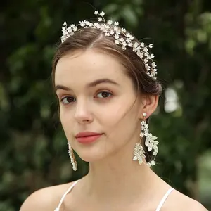 Grosir Perhiasan Rambut Aksesori Rambut Jaring Bunga Desain Mutiara Halo Ikat Kepala Pernikahan Pengantin dan Anting-Anting