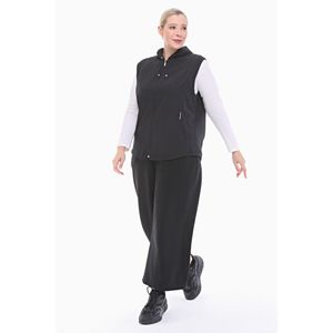 Black Hooded Fleece Lined Vest For <b>Women</b> Zip Up <b>Waistcoat</b> - Product Image 2
