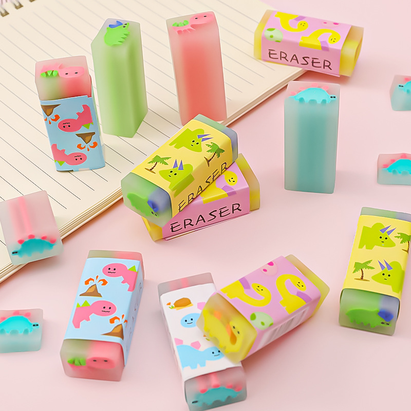 6 Gomme Kawaii A Rullo Con Theme Dinosauro - Cancellare E Raccolta Detriti Per Scuola E Ufficio - Foto 5