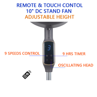 Ventilateur sur pied à 9 vitesses, avec minuterie de 9 heures, moteur DC, 3 modes, télécommande tactile, hauteur réglable de 10 pouces, pour chambre à coucher et bureau