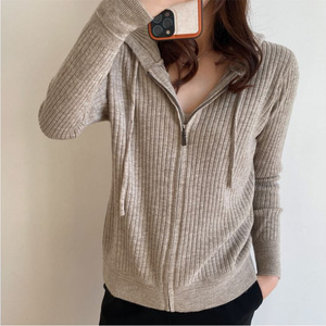 Women's Hooded Knit Sweater One Size Gray Soft Ribbed Zip Front <b>Cardigan</b> Stylish Commute Wear - Product Image 1