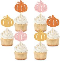 Décorations de cupcakes d'automne, pics à cupcakes pailletés rose et orange en forme de citrouille, décorations de gâteaux en forme de citrouille pour les fournitures de fête d'automne et de Thanksgiving