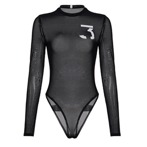 <span class=keywords><strong>Body</strong></span> Sexy in Rete Trasparente Stampata, Moda Femminile Elegante, Aderente, Intimo a Maniche Lunghe - Product Image 5