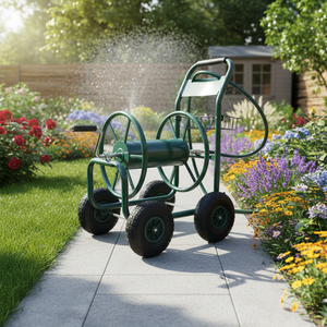 Chariot enrouleur de tuyau portable en acier inoxydable robuste <span class=keywords><strong>avec</strong></span> conteneur à quatre <span class=keywords><strong>roues</strong></span> OEM pour outils de jardin et arrosage de la pelouse - Product Image 2